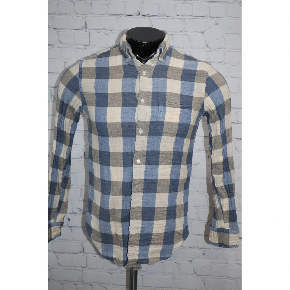 J.Crew Lined Shirt Mens Small Blue Plaid Slim Fit Long Sleeve Cotton Button Down